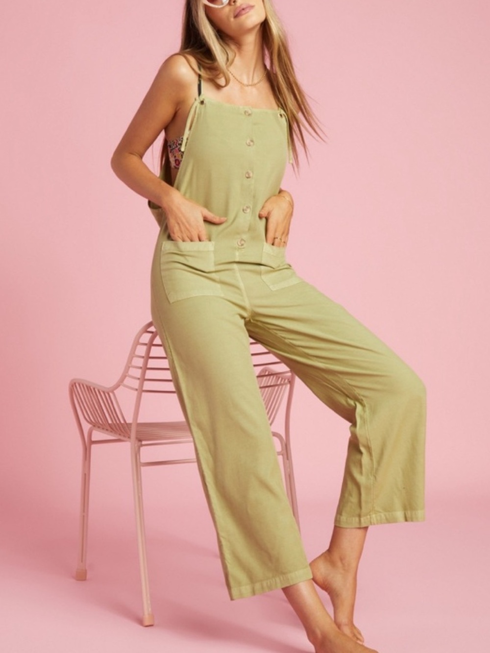 Billabong Beach Cruiser Playsuit Olive Green Wide Leg Jumpsuit XL